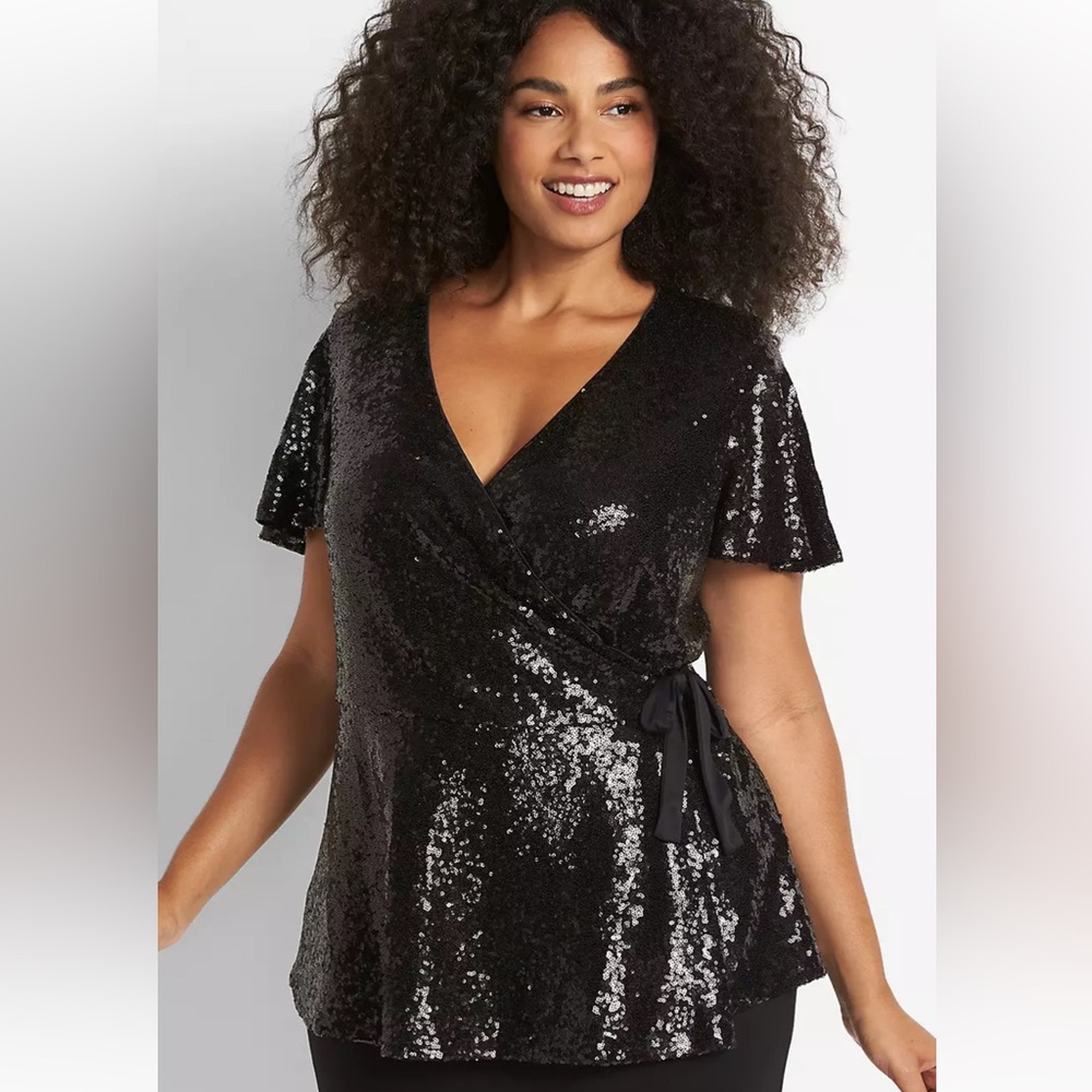 Flutter Sleeve Wrap Sequin Top